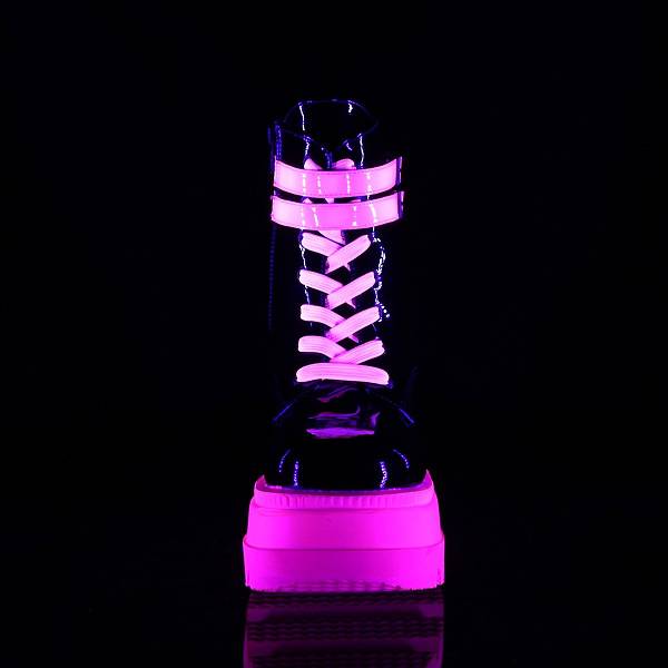 Demonia Shaker-52 Black Patent/UV Neon Pink Stiefel Herren D392-165 Gothic Plateaustiefel Schwarz/Pink Deutschland SALE
